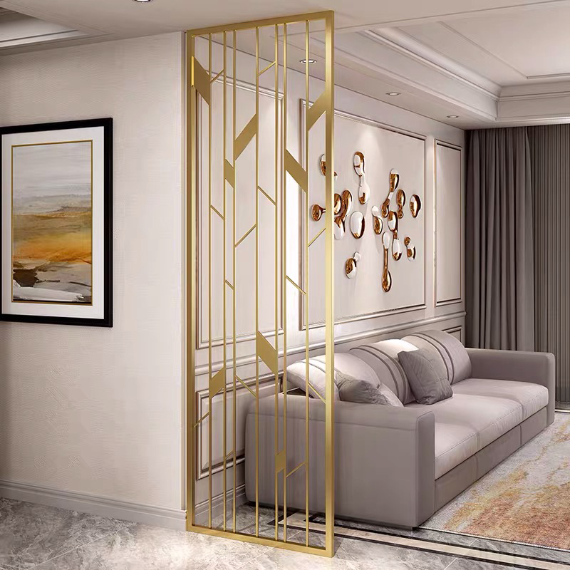 新中式不銹鋼屏風隔斷客廳新中式進門遮擋輕奢金屬入戶玄關現(xiàn)代